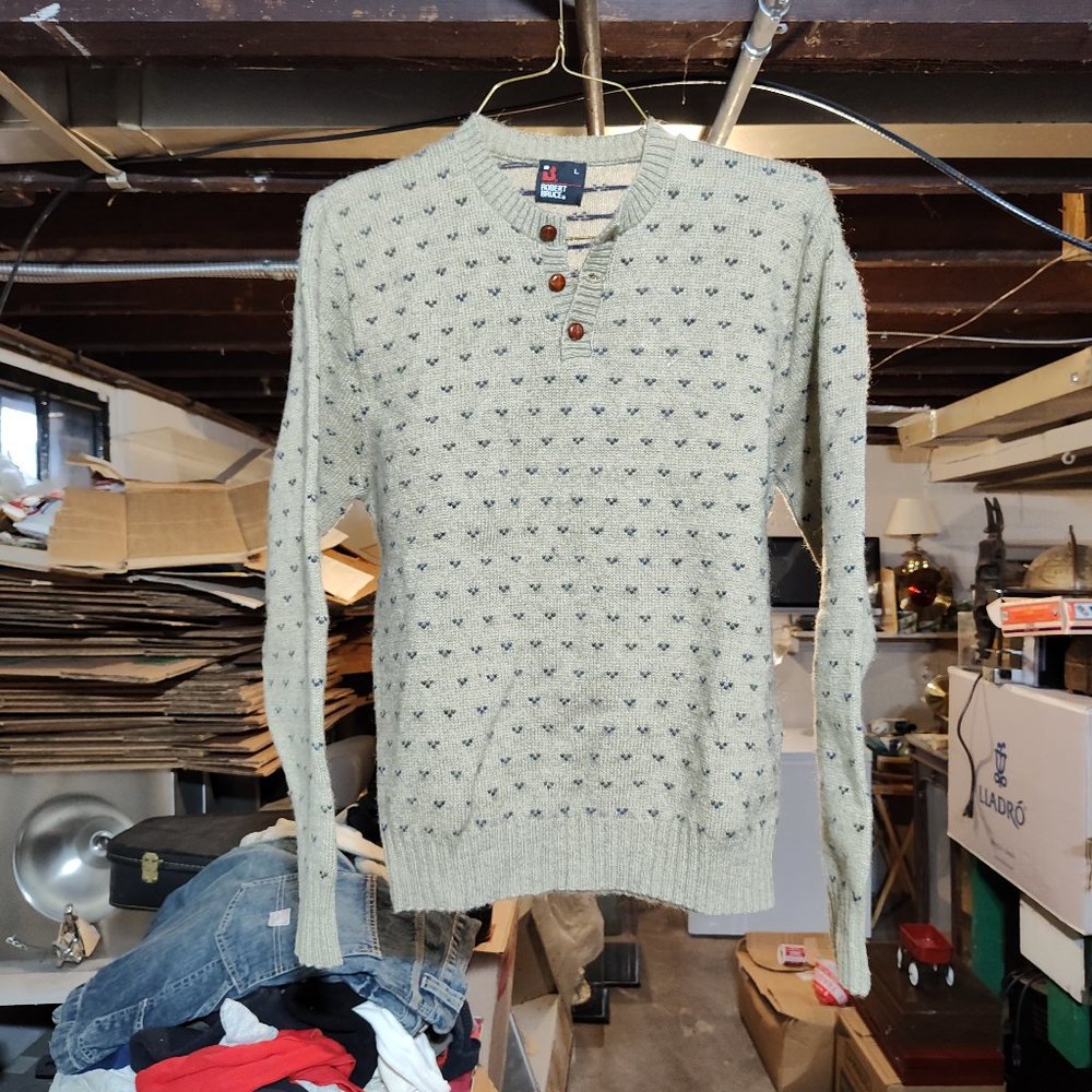 Vintage Very Nice Robert Bruce Mens Large Knit Pattern Sweater Buttons